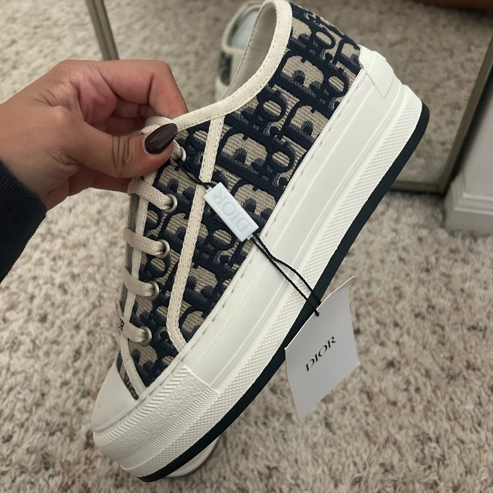 Dior Blue and Cream Logo Sneakers